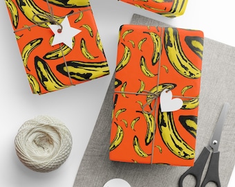 Presentpapper med retro bananmönster | Orange popkonst-presentpapper