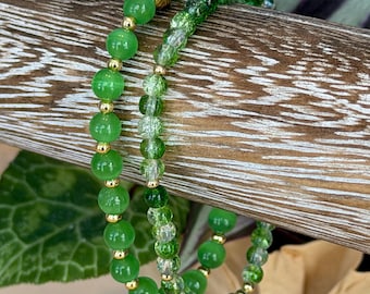 Jolly Green Duo Bracelet Set | Hand made | Glass Beads | Gold Plating | Silver Plating