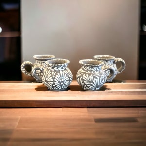 4 Qty Grey & White Handmade Jarritos para Cafe/Coffee 3.38oz 100ml