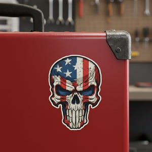 Patriotic Skull Sticker, American Skull, America, 4th of July, Independence Day, Sticker, Decal, Ai generated, Patriotic, Merica, Holiday image 1