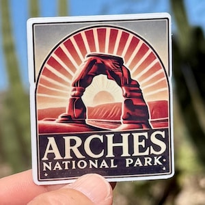 Arches National Park Sticker, Desert Landscape, red rock, Delicate Arch, Desert, Moab, Western, Utah, Rock formation, sticker, national park