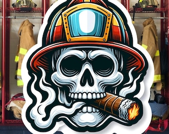 Skull Firefighter Sticker: Smoke Eater Helmet Decal, Customizable
