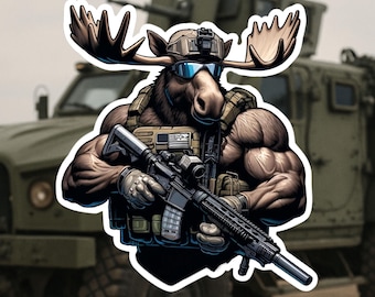 Tactical Bull Moose Sticker, Bull Moose, tactical, moose, operator, Tactical gear, sticker, decal, rifle, military, police, shoot, Jacked