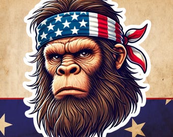 Patriotic Bigfoot Sticker, American Flag Bandana Sasquatch Vinyl Decal