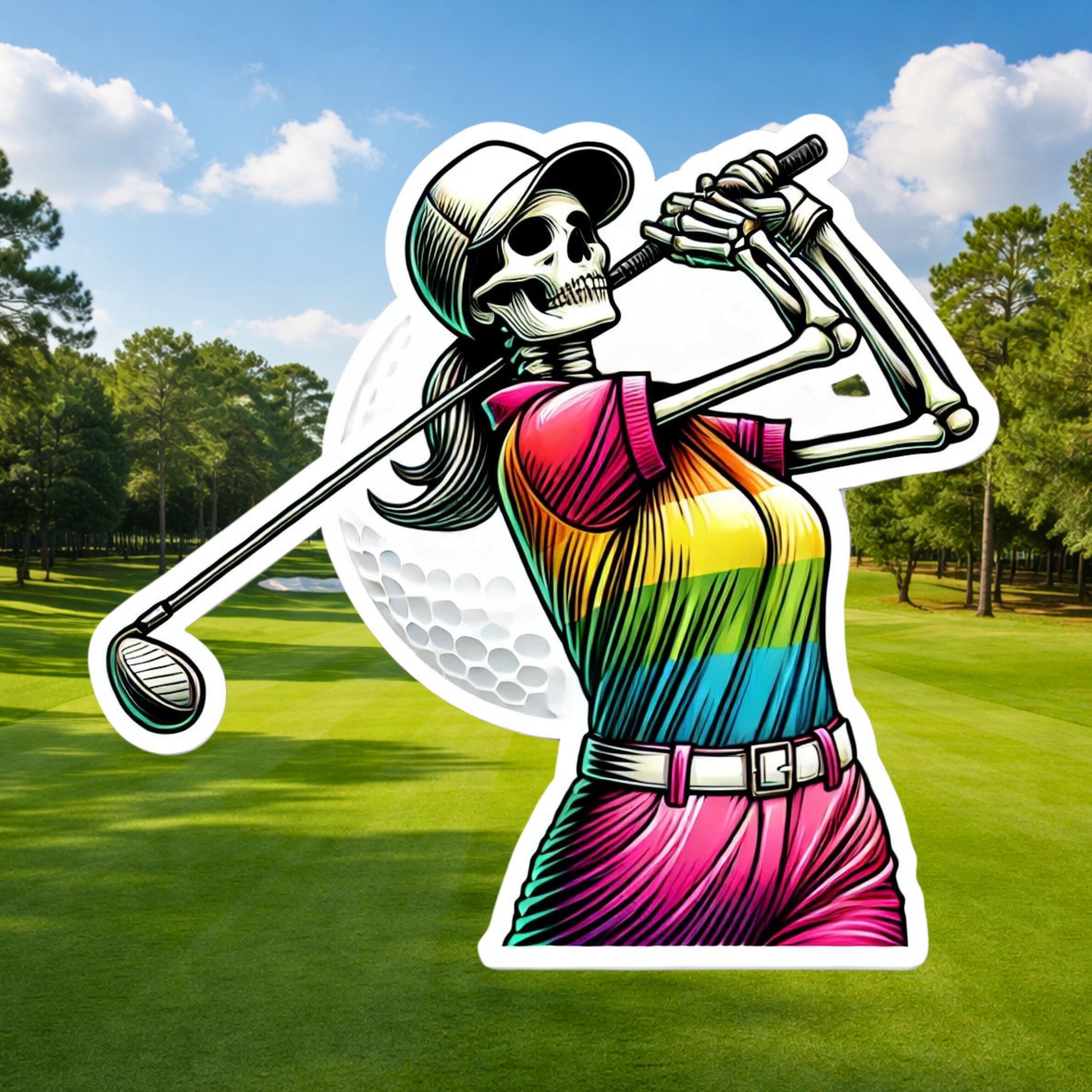 Female Skeleton Golfing Sticker, Female Golfer, Golfing, Golf Club ...