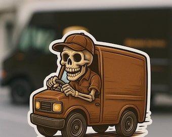 Skeleton Delivery Driver Sticker, sticker, skeleton, delivery driver gift, delivery person, Parcel, delivery, Brown, package, courier