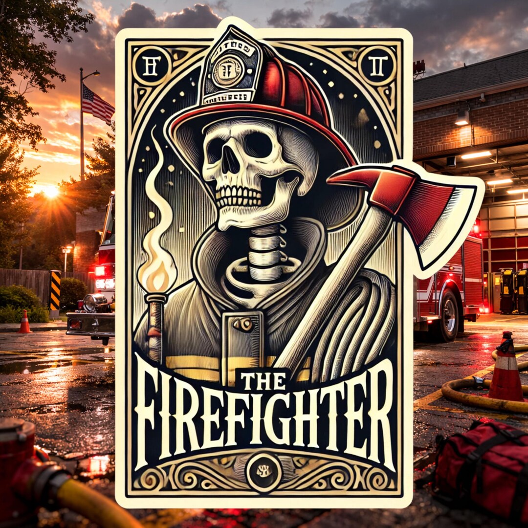 Tcard Firefighting Tarot Card Inspired Skeleton Firefighter Sticker, Firefighter, Bunker ...