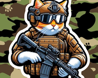 Tactical Cat Sticker, Cat, tactical, orange cat, operator, Tactical gear, sticker, decal, cat lover, rifle, cat mom, military, police, shoot
