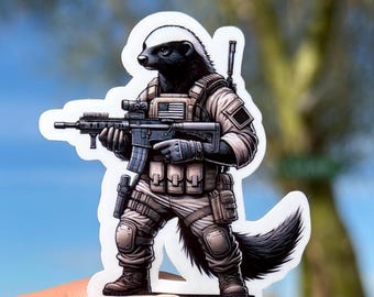 Sticker tactique en vinyle Honey Badger : équipement d'opérateur militaire