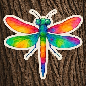 Dragonfly Sticker,  Rainbow or Watercolor Sunset, Nature-Inspired Vinyl Decal, sticker, insect sticker, bugs, bug lover, dragonfly, colorful