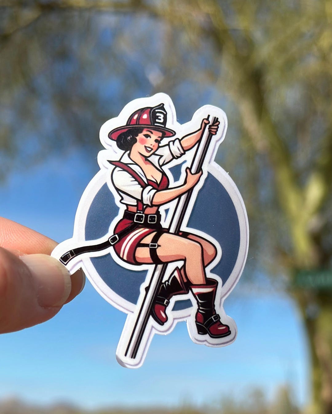 Female Firefighter Pin-up Sticker, Firefighter, Bunker Gear, Fire Pole ...
