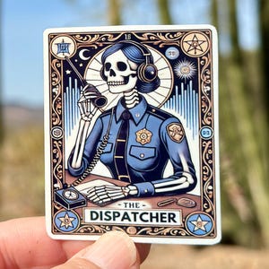 Tarot Card inspired Skeleton Dispatcher Sticker, Dispatcher, communications, dispatch, tarot card, 911 dispatcher, 911, sticker,fire,psychic