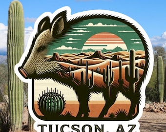 Tucson Arizona Sticker, saguaro cactus, Travel, Tucson, Arizona, Javelina, Sticker, Decal, vacation, hike, desert, cactus, southwest vibes