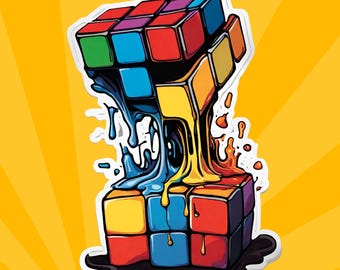 Retro Melting Game Cube Sticker: 1980s Nostalgia Decal