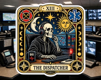 Fire & EMS Dispatcher Sticker | 911 Dispatcher Tarot Card | Skeleton Emergency Dispatcher | First Responder Gift | Dispatch Humor