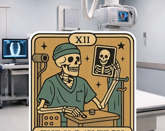 Funny X-Ray Tech Sticker – Skeleton Radiology Tech Vinyl Decal | Medical Professional Gift | Healthcare Worker Sticker | Tarot Style Art