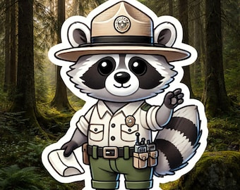 Raccoon Park Ranger Sticker, National Parks Vinyl Decal