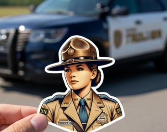 Vintage Female State Trooper Sticker, police, female Trooper, first responder, girl power, sticker, empower, vintage, retro, state trooper