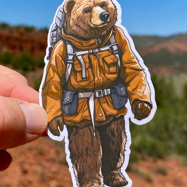 Hiking Bear Sticker, Bear, Hiking bear, Hiking, Hiking Adventure, Animal Stickers, Nature, Wanderlust, Backpack, Trailblazer, trails, hiker