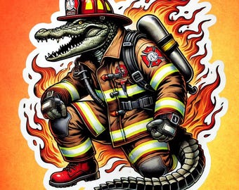 Alligator Firefighter Sticker, Alligator, firefighter, swamp, gator firefighter, sticker, decal, gator, Florida, first responder, fire crew