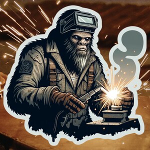 Bigfoot Welder Sticker, Welder, Welding, tradesman, Bigfoot, sticker, sparks, metal worker, steel worker, Sasquatch,Fabrication,welding mask image 2