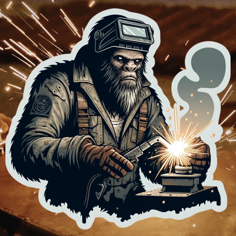 Bigfoot Welder Sticker, Welder, Welding, tradesman, Bigfoot, sticker, sparks, metal worker, steel worker, Sasquatch,Fabrication,welding mask image 2