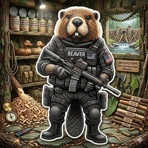Tactical Beaver Sticker, Beaver, tactical, operator, Tactical gear, sticker, rifle, military, police, shoot, gear, gun humor, beaver tail