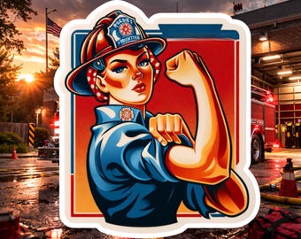 Female Firefighter Powerful Sticker, firefighter, female firefighter, Powerful, first responder, girl power, sticker, empower, strong woman