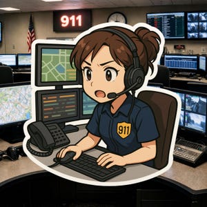 911 Dispatcher Sticker: Anime Emergency Operator Vinyl Decal