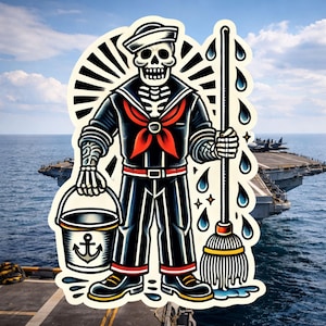 American Traditional Style Skeleton Sailor Sticker, sailor, Navy, American Traditional, tattoo, shipmate, sticker, swabbie,military,skeleton