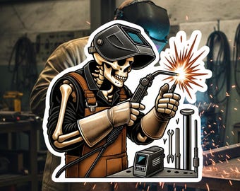 Skeleton Welder Sticker, Welder, Welding, tradesman, Skeleton, sticker, iron, metal worker, steel worker, Fabrication, welding mask, weld
