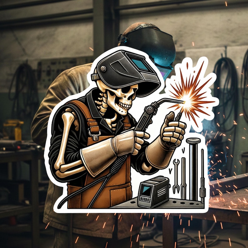 Skeleton Welder Sticker, Welder, Welding, tradesman, Skeleton, sticker, iron, metal worker, steel worker, Fabrication, welding mask, weld Welder 1