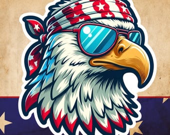 Patriotic Bald Eagle Sticker: Star Bandana, Sunglasses