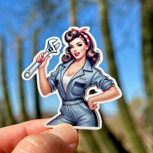 Mechanic Pin-up Sticker, mechanic, tool box, wrench, pin-up model, workshop, sticker, model, fun, pin up, pin-up, retro, vintage,pin up girl