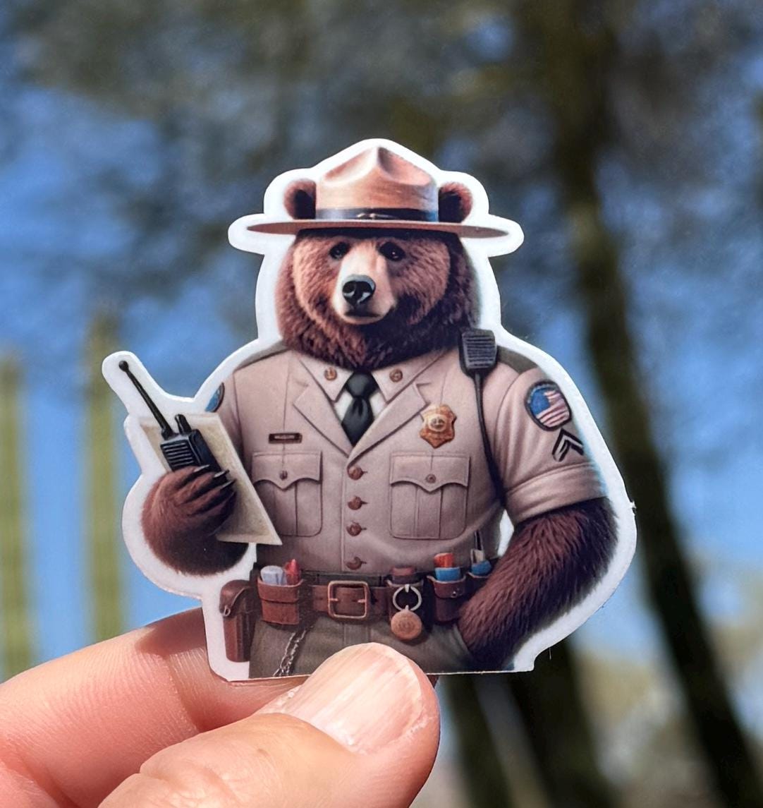 Grizzly Bear Park Ranger Sticker, Park Ranger, NPS, Glacier National ...