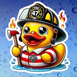 Firefighter Rubber Duck Sticker, firefighter, bunker gear, fireman, ax, rubber duck, fire department, hero, firehouse, sticker, decal, jeep imagem 2