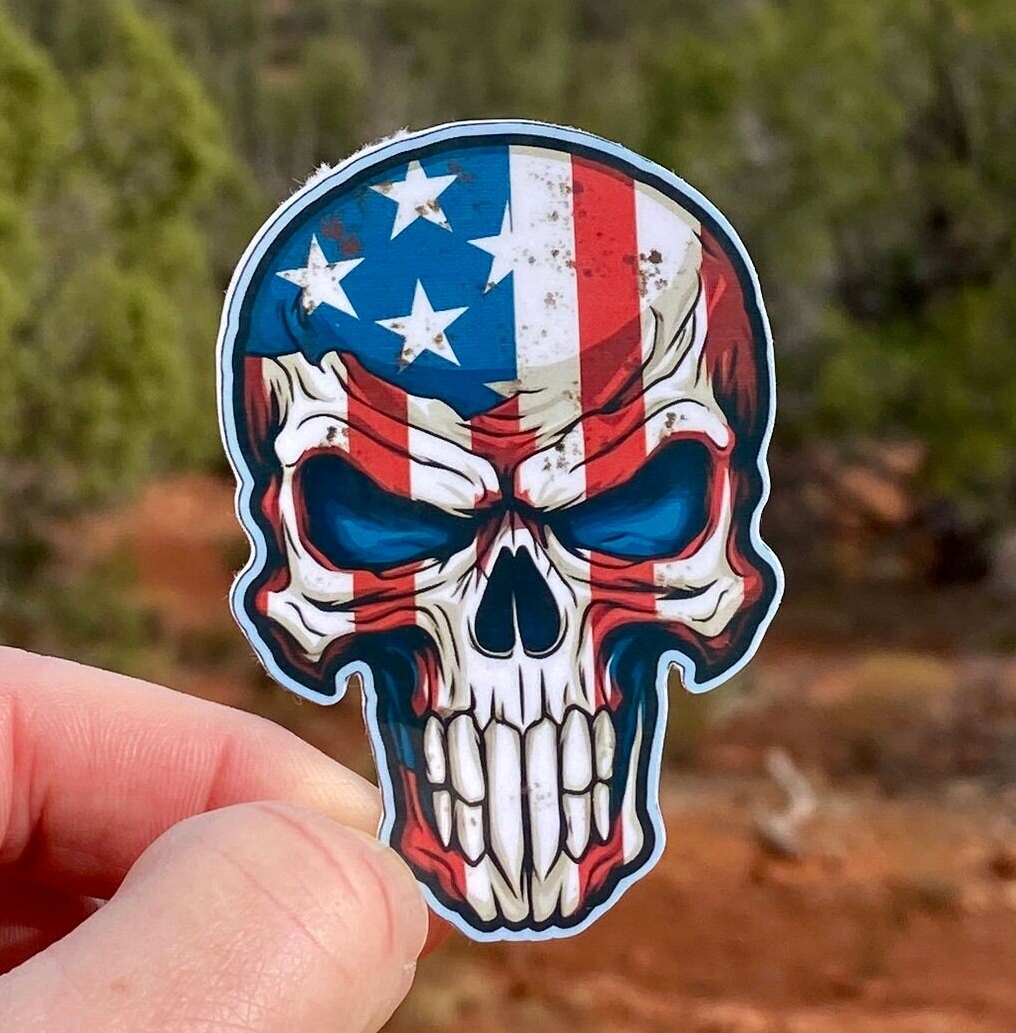 Premium Sugar Skull American Flag Sticker - 4x5 Inch Vinyl Decal, 2-Pack For Bumpers, Toolboxes & More - View #5