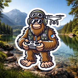 Bigfoot Drone Pilot Sticker, Drone, Drone Pilot, UAV, Pilot, Bigfoot, Flight, UAV Pilot, Flying, Drone Pilot humor, Aviation,sticker,cryptid