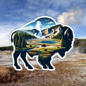 Bison in Yellowstone, Summer and Winter Sticker, Bison, Travel, nature, Yellowstone, National Parks Sticker, Sticker, Decal, vacation,hiking