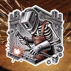 Skeleton Welder Sticker, Welder, Welding, tradesman, Skeleton, sticker, iron, metal worker, steel worker, Fabrication, welding mask, weld Welder 3