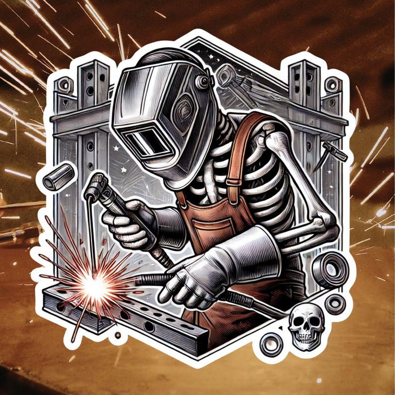 Skeleton Welder Sticker, Welder, Welding, tradesman, Skeleton, sticker, iron, metal worker, steel worker, Fabrication, welding mask, weld Welder 3