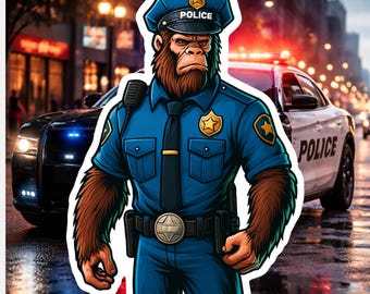 Bigfoot Police Officer Vinyl Sticker: Law Enforcement Humor