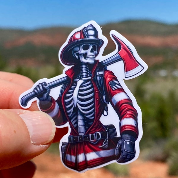 Female Skeleton Firefighter Sticker, firefighter, female firefighter, bunker gear, first responder, FD, girl power, sticker,empower,skeleton