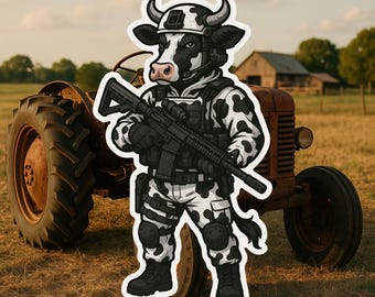 Tactical Cow Vinyl Sticker: Funny Military Humor