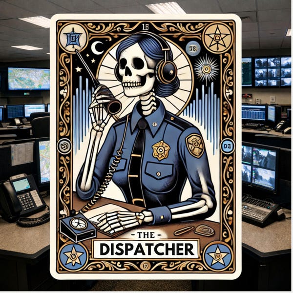 Tarot Card inspired Skeleton Dispatcher Sticker, Dispatcher, communications, dispatch, tarot card, 911 dispatcher, 911, sticker,fire,psychic