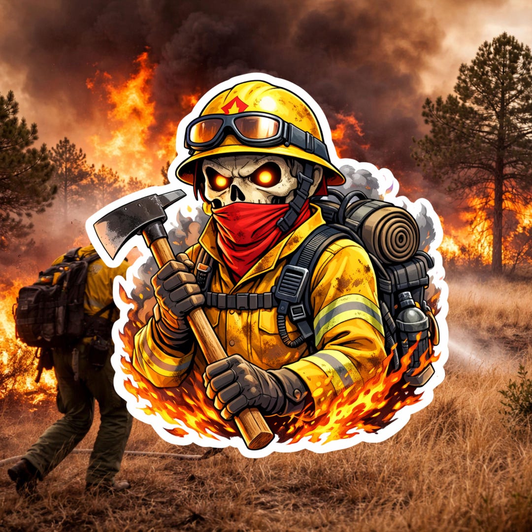 Skeleton Wildland Firefighter Sticker, Vinyl Decal, Firefighter