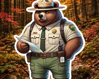 Pegatina de guardaparques con oso grizzly, guardaparques, NPS, Parque Nacional Glacier, servicio de parques, pegatina, senderismo, protejamos nuestros parques, oso, grizzly
