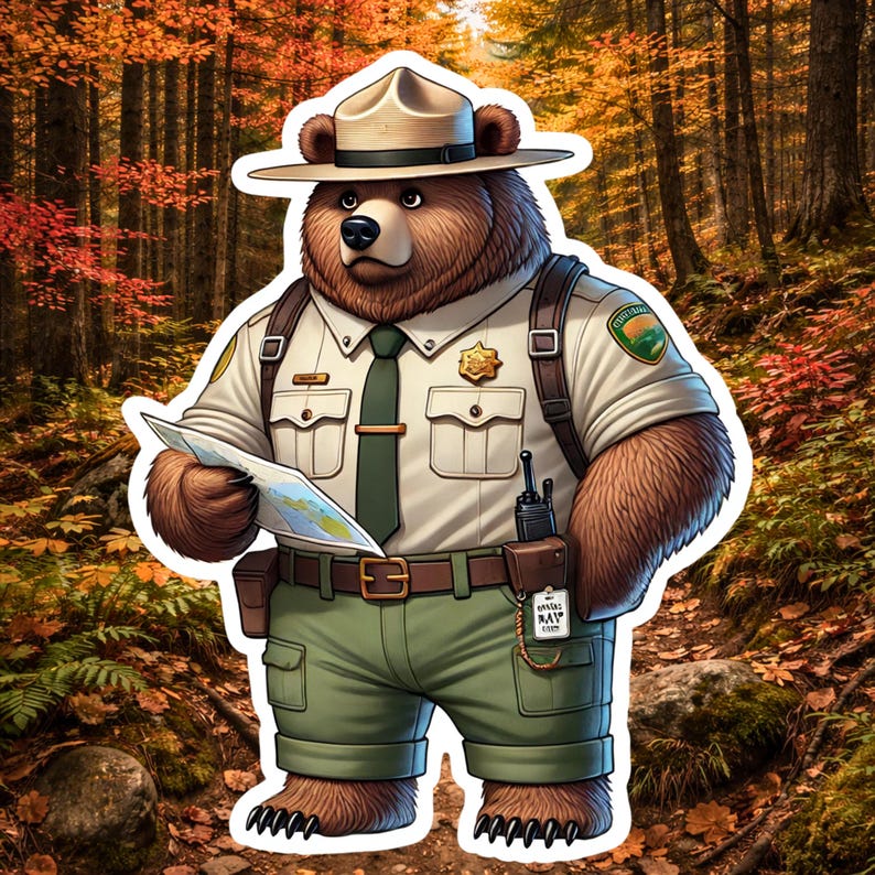 Grizzly Bear Park Ranger Sticker, Park Ranger, NPS, Glacier National ...