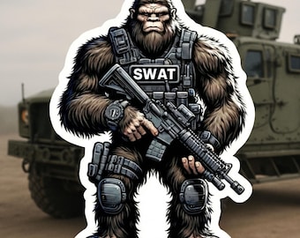 Bigfoot SWAT Police Officer Sticker, police, police officer, Cop, first responder,SWAT, Bigfoot Police, sticker, Law Enforcement, LEO, rifle