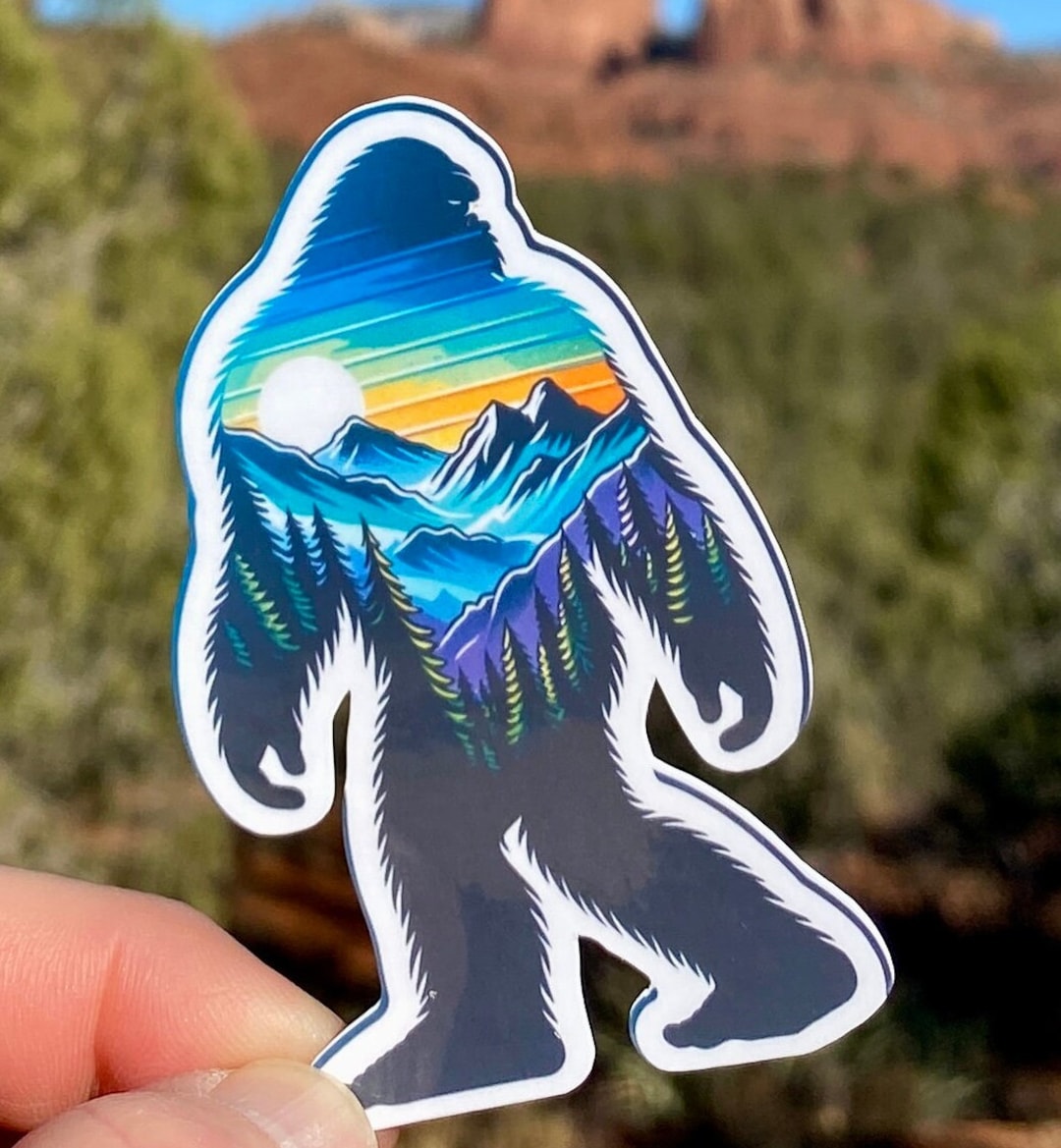 Bigfoot Silhouette Style Sticker, Bigfoot, Mountains, Bigfoot Hiking